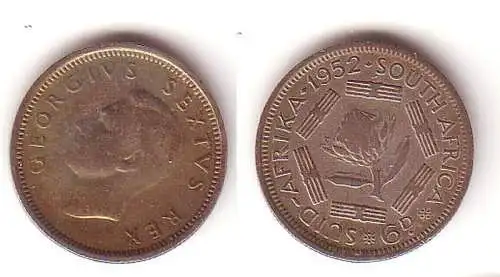 6 Pence Silber Münze Südafrika 1952