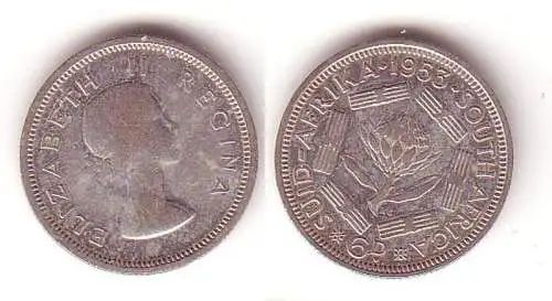 6 Pence Silber Münze Südafrika 1953