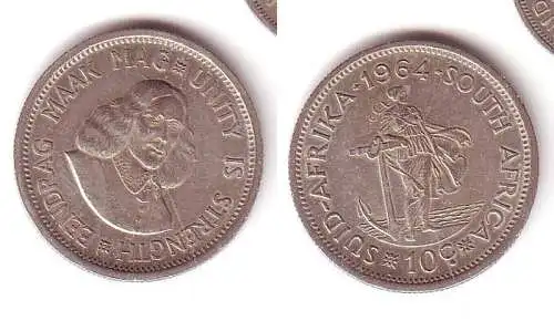 10 Cents Silber Münze Südafrika 1964