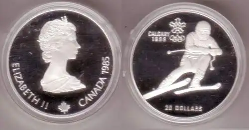 20 Dollar Silber Münze Kanada Olympiade Calgary 1988 Abfahrtsklauf