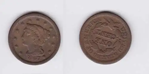 1 Cent Kupfer Münze USA 1847 ss+ (130234)