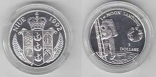 5 Dollar Silber Münze Niue 1992 Mondlandung in PP