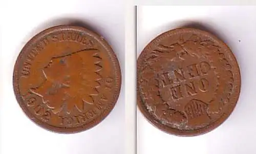 1 Cent Kupfer Münze USA 1902 Indianerkopf (107733)