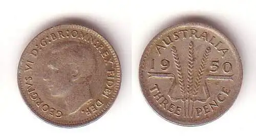 3 Pence Silber Münze Australien 1950