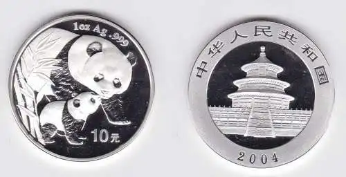 10 Yuan Silber Münze China 2004 Panda 1 Unze Silber (130852)