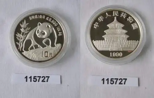 10 Yuan Silber Münze China Panda 1 Unze Feinsilber 1990 Stgl. (115727)