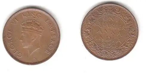 1/4 Anna Kupfer Münze Indien 1939 (109467)