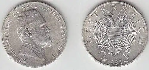 2 Schilling Silber Münze Österreich 1935 Karl Lueger