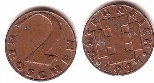 2 Groschen Kupfer Münze Österreich 1927