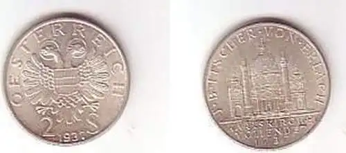 2 Schilling Silber Münze Österreich J.S. Fischer 1937