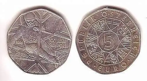 5 Euro Silber Münze Österreich 100 J. Skisport 2005