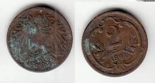 2 Heller Kupfer Münze Österreich 1894