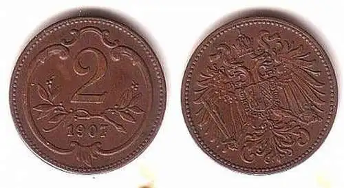 2 Heller Kupfer Münze Österreich 1907