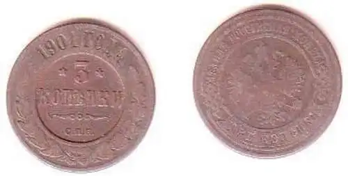 3 Kopeken Kupfer Münze Russland 1901