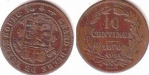 10 Centimes Kupfer Münze Luxemburg 1870