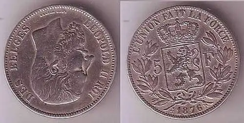 5 Franc Silber Münze Belgien 1876