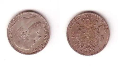 2 Franc Silber Münze Belgien 1867