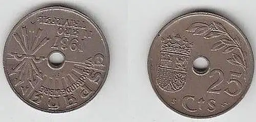 25 Centimos Nickel Münze Spanien 1937