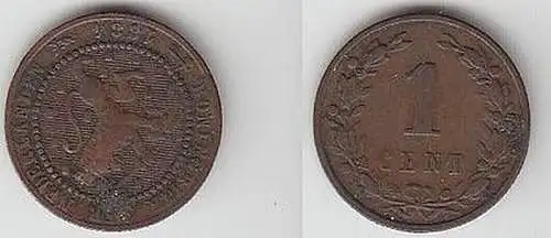 1 Cent Kupfer Münze Niederlande 1884