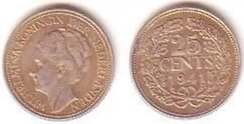 25 Cents Silber Münze Niederlande 1941