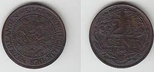 2 1/2 Cent Kupfer Münze Niederlande 1913