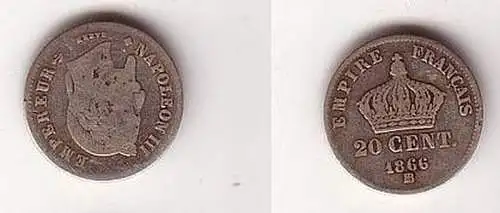 20 Centimes Silber Münze Frankreich 1866 BB