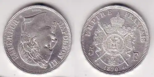 5 Franc Silber Münze Frankreich 1870 BB