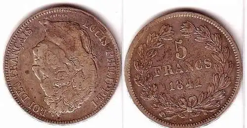 5 Franc Silber Münze Frankreich 1841 W