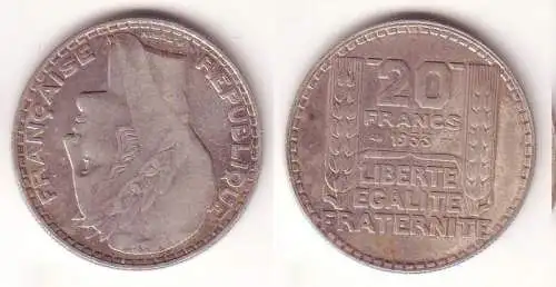 20 Francs Silber Münze Frankreich 1933