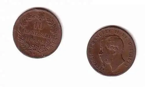 10 Centesimi Kupfer Münze Italien 1866 M