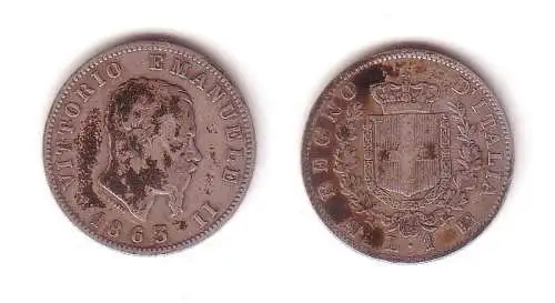 1 Lira Silber Münze Italien 1863 M