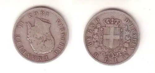 1 Lira Silber Münze Italien 1863 M