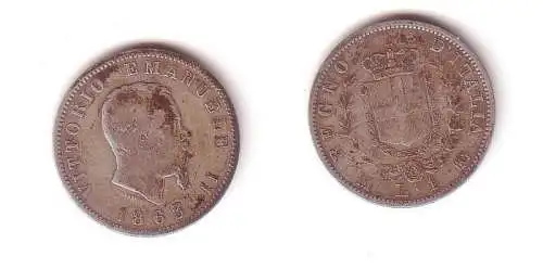 1 Lira Silber Münze Italien 1863