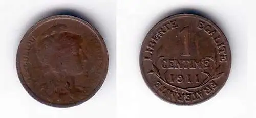 1 Centimes Kupfer Münze Frankreich 1911 (107424)