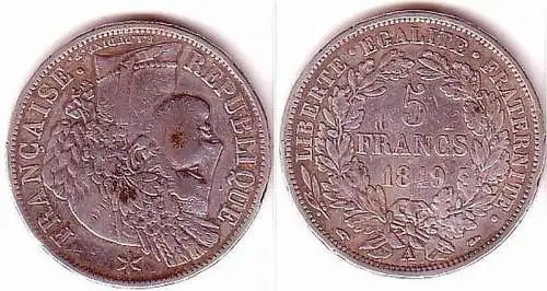 5 Franc Silber Münze Frankreich 1849 A