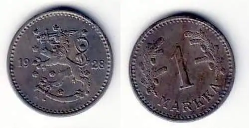 1 Markka Nickel Münze Finnland 1928