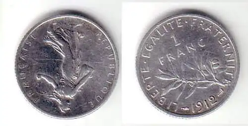 1 Franc Silber Münze Frankreich 1912