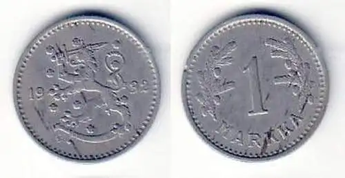 1 Markka Nickel Münze Finnland 1932