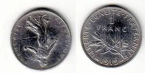 1 Franc Silber Münze Frankreich 1919