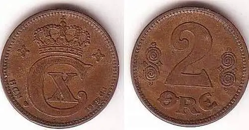 2 Öre Kupfer Münze Dänemark 1923