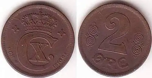 2 Öre Kupfer Münze Dänemark 1920