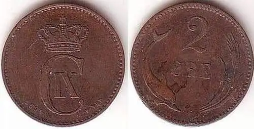 2 Öre Kupfer Münze Dänemark 1894