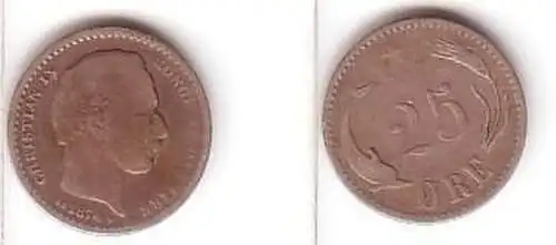 25 Öre Silber Münze Dänemark 1874 Delphin