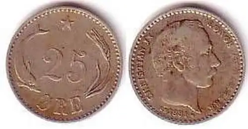 25 Öre Silber Münze Dänemark 1891