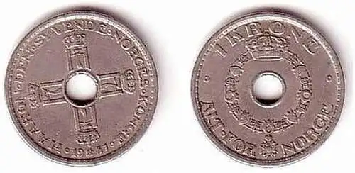 1 Krone Nickel Münze Norwegen 1951