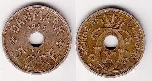 5 Öre Kupfer Münze Dänemark 1928