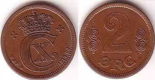 2 Öre Kupfer Münze Dänemark 1914