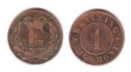 1 Schilling Messing Münze Dänemark 1856