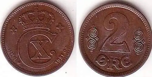 2 Öre Kupfer Münze Dänemark 1921