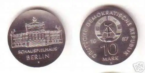 DDR Gedenk Münze 10 Mark Schauspielhaus Berlin 1987 Stempelglanz